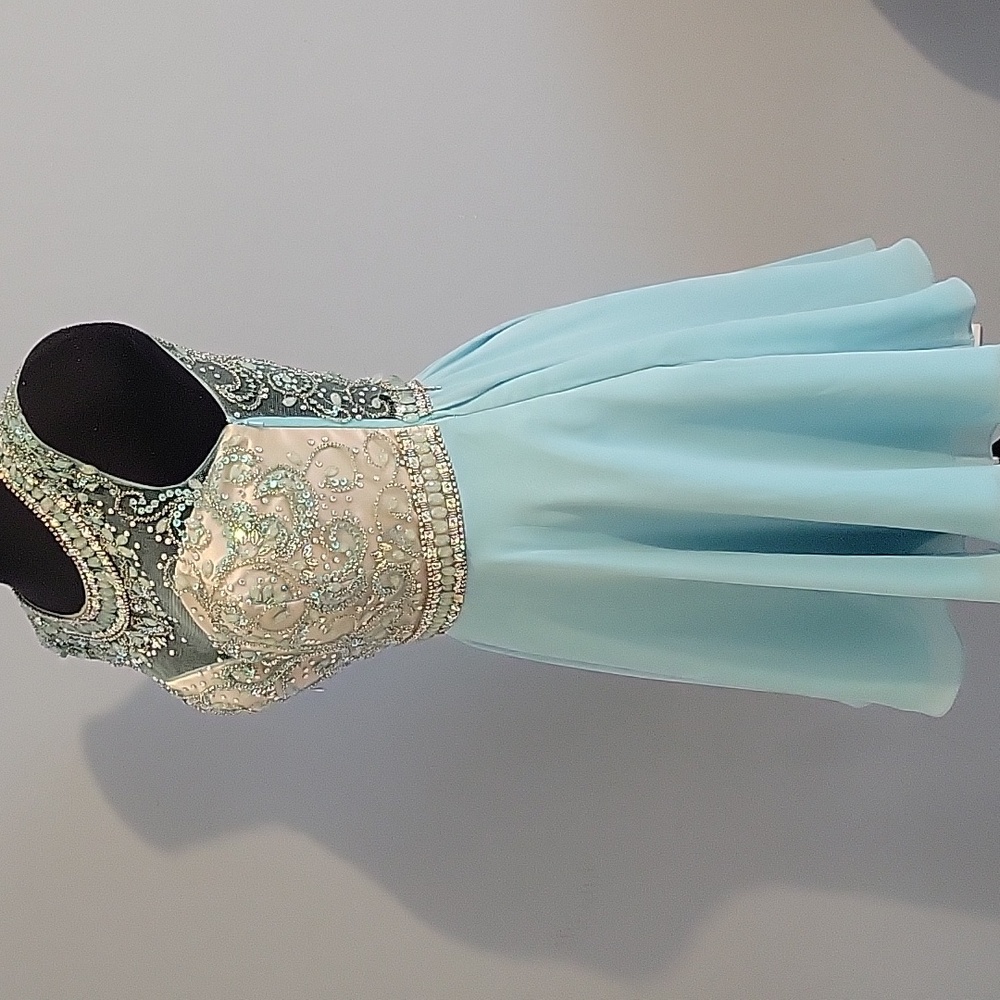 ALYCE Elegant Beaded prom Party Dress with Aqua Skirt - Picture 5 of 9